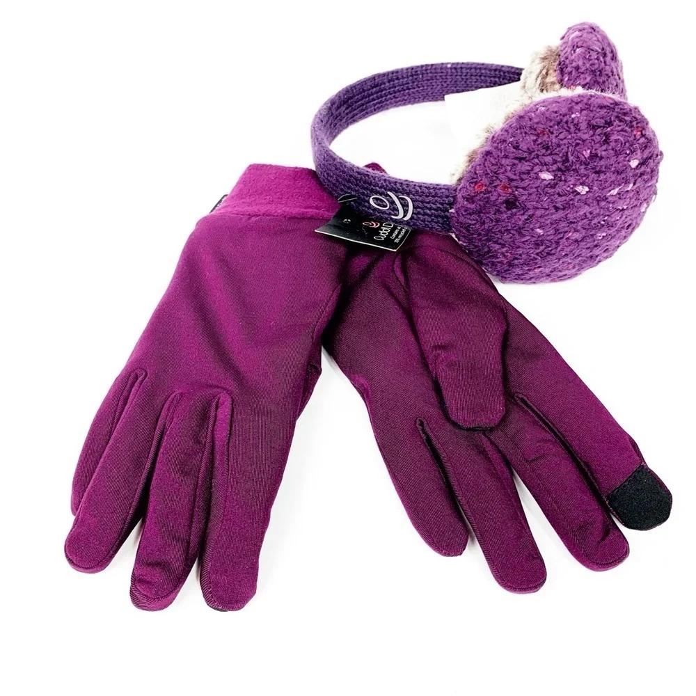 Cuddl Duds Purple Glove & Ear Muff Set • Touchscreen Gloves • Cozy Winter Gift